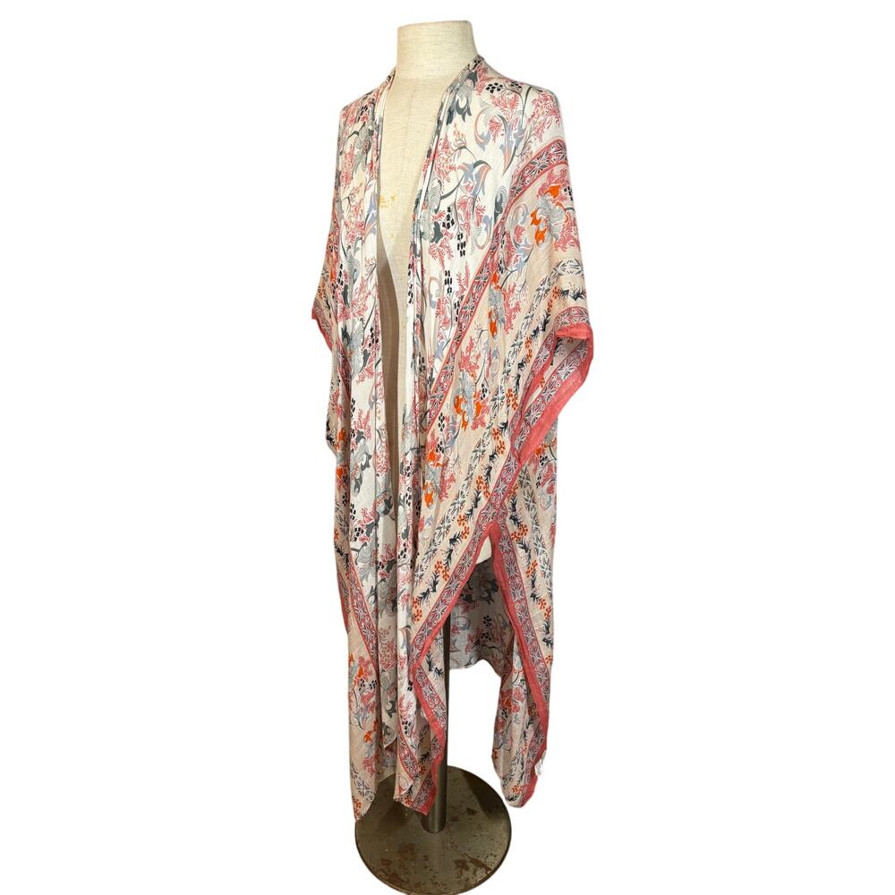 Boho Floral Midi Open Front Lightweight Kimono Du… - image 6